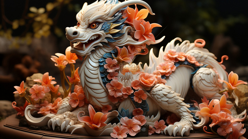 鲜花中国龙雕像图片