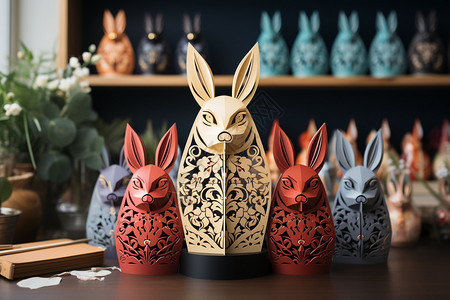 简约兔子精致的兔子雕刻工艺品背景