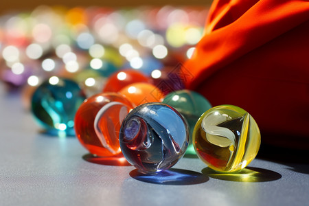 大理石玩具五彩玻璃球的集合背景