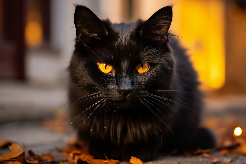 金色眼睛的黑色猫咪图片