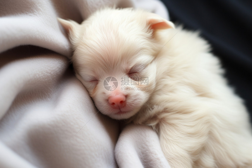可爱小狗在毯子上沉睡图片