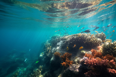 海底美丽的珊瑚和鱼群图片