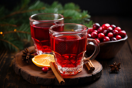 二杯热红酒热蔓越莓茶高清图片