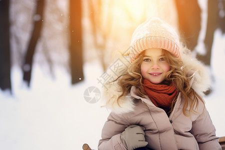 冬季雪中快乐的女孩图片