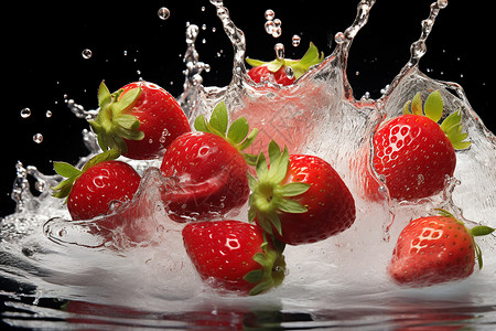 溅泼水中的草莓背景