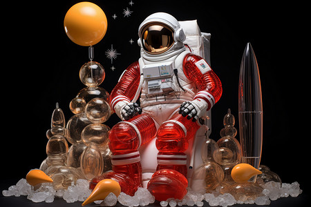 太空漂浮缤纷星空中穿太空服的太空人背景