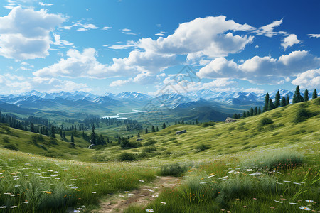山地美景草原上的宁静美景背景