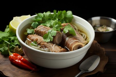 温暖美味的泰式肉菜汤高清图片