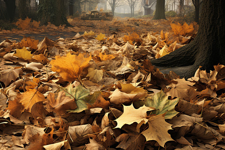 秋季金黄色的落叶图片