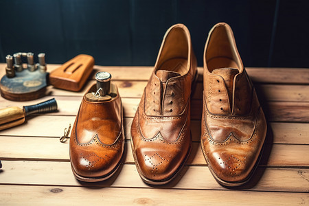 传统工艺制作的皮鞋背景图片