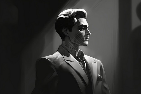 西装男士的黑白线条插画背景图片