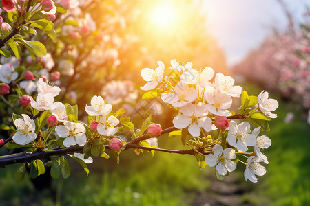 阳光下绽放的桃花图片