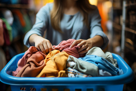 缝衣脏衣篓中等待清洗的衣物背景