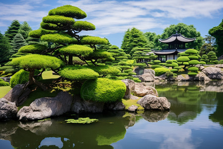 日式盆景美丽的日式园林景观背景
