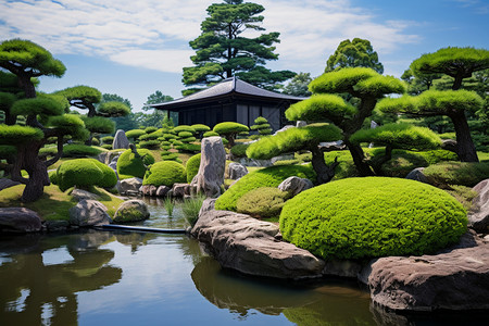 日式盆景传统日式园林景观庭院背景