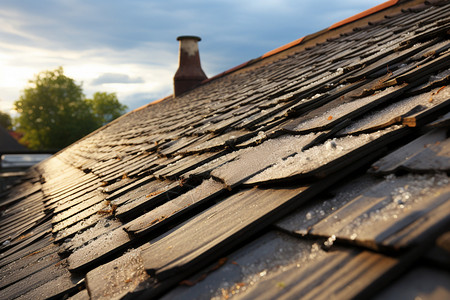 乡村屋顶破旧的瓦片高清图片