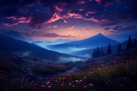 美丽山林山中梦幻的星空设计图片