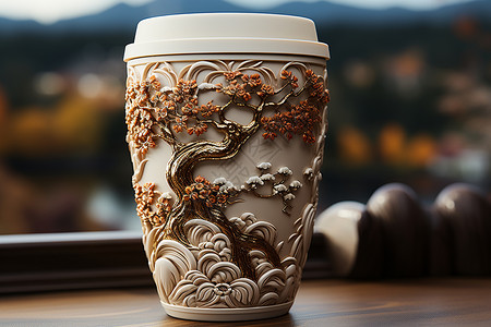 禅意中式花卉的杯子背景图片