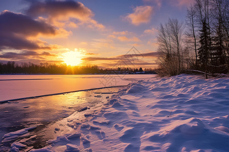 日落冬季的风景图片