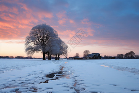 冬日白雪下的乡村美景图片