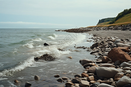 海边岩石沿海卵石滩高清图片