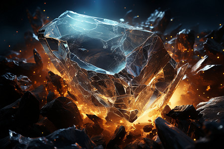 钻石碎片素材宇宙中绚丽多彩的陨石插画