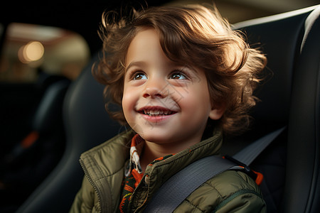 坐在车内后排的小男孩高清图片