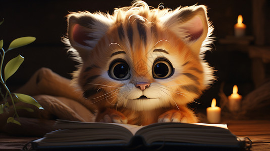 睡在书籍上猫小老虎在学习设计图片
