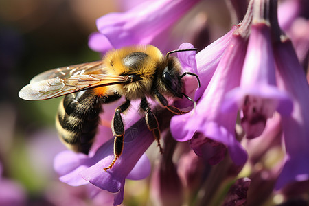 紫色花中的蜜蜂背景图片