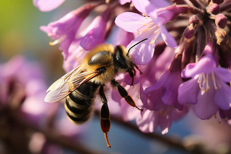 蜜蜂在紫色花朵上图片