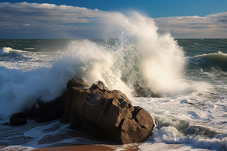 海浪翻滚的岩石图片