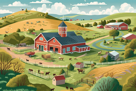 绿色的卡通农场背景图片