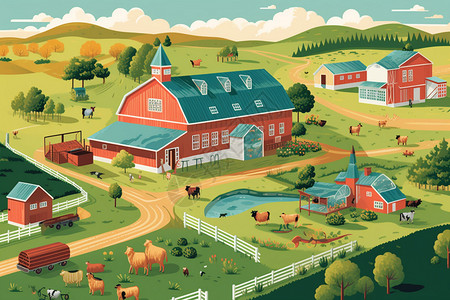 卡通的农场小镇背景图片