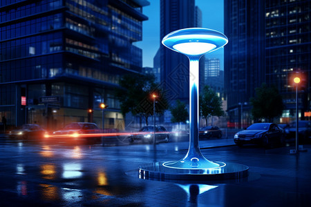 街灯夜景未来城市的街灯设计图片