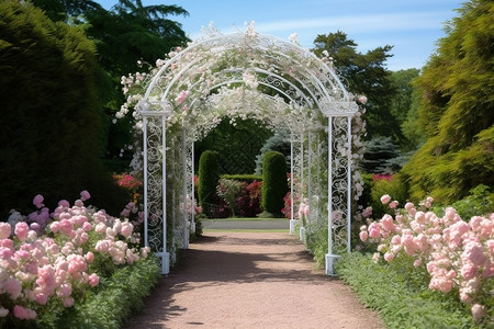 花架线条花园中的艺术拱门背景