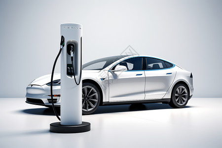 加油站背景充电中的电动汽车设计图片