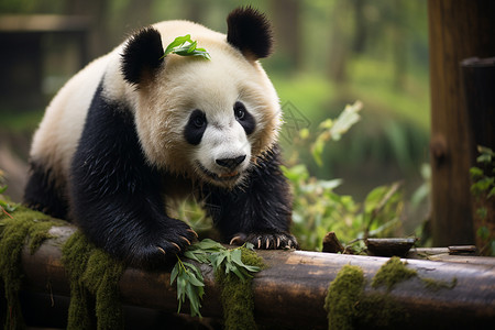 树枝上可爱的熊猫背景图片