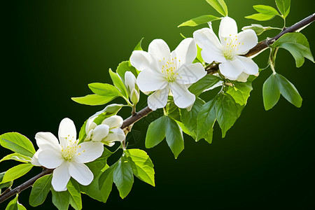 白花枝映绿叶背景图片