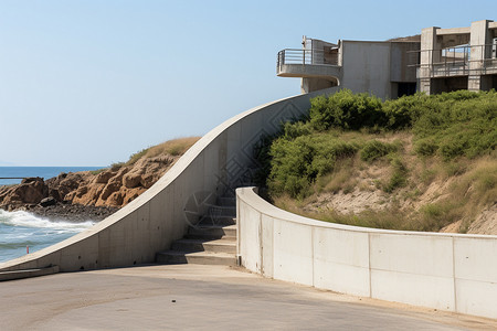 海边的建筑天桥海岸高清图片