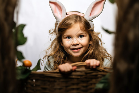 兔耳朵小女孩图片