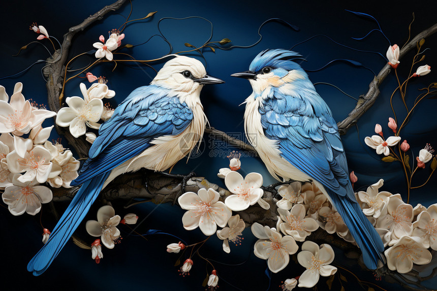 复杂美观的鸟花艺术品图片