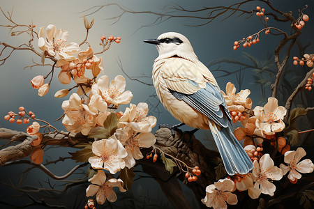 绘画的鸟和花朵图片