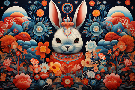 设计的传统兔子艺术品背景图片