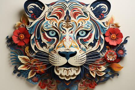 虎头设计素材五彩斑斓的虎年插画