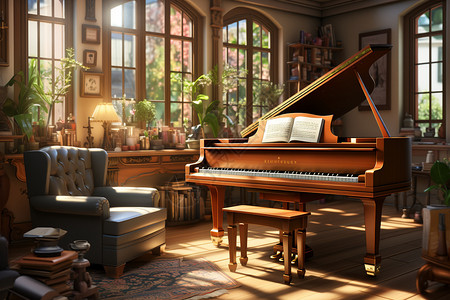 钢琴室内房间内的钢琴背景