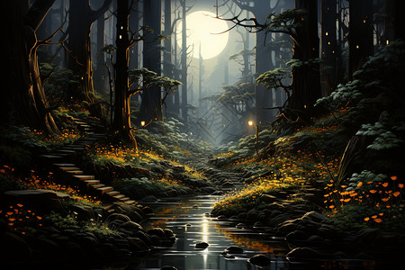 月光下的神秘森林图片