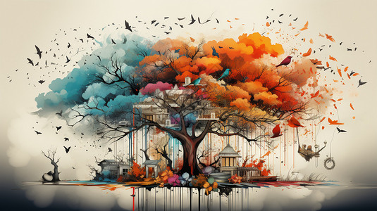 创意彩色大树海报图片