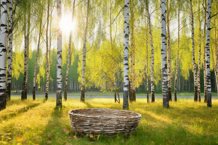 阳光明媚下的桦木林背景图片