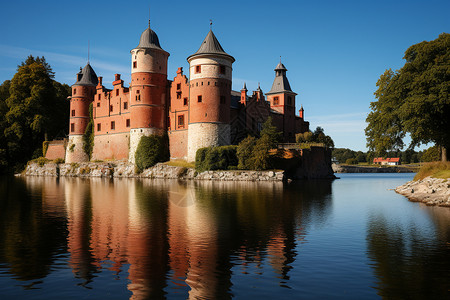 湖中岛上有一座城堡背景图片