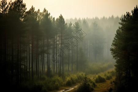 晨雾中的神秘森林图片